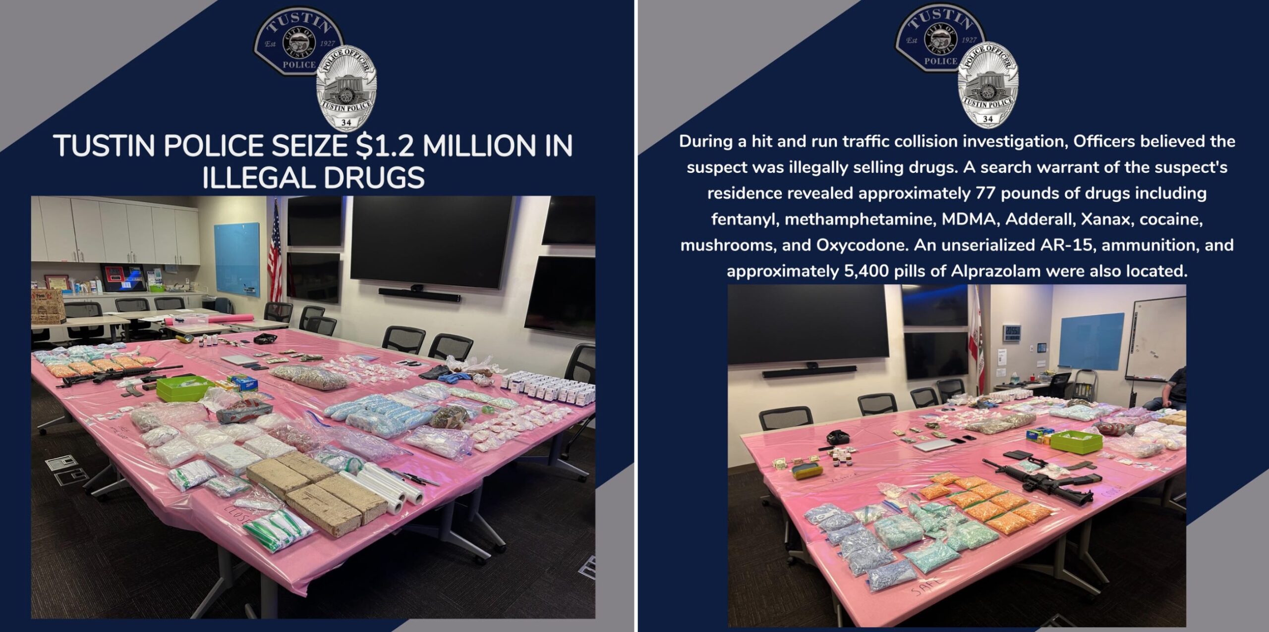 Tustin Police Seize 1.2 Million in Illegal Drugs